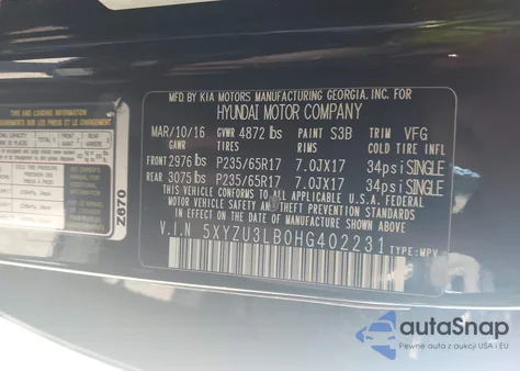 2017 Hyundai Santa Fe Sport 2.4L from USA, damaged, VIN 5XYZU3LB0HG402231